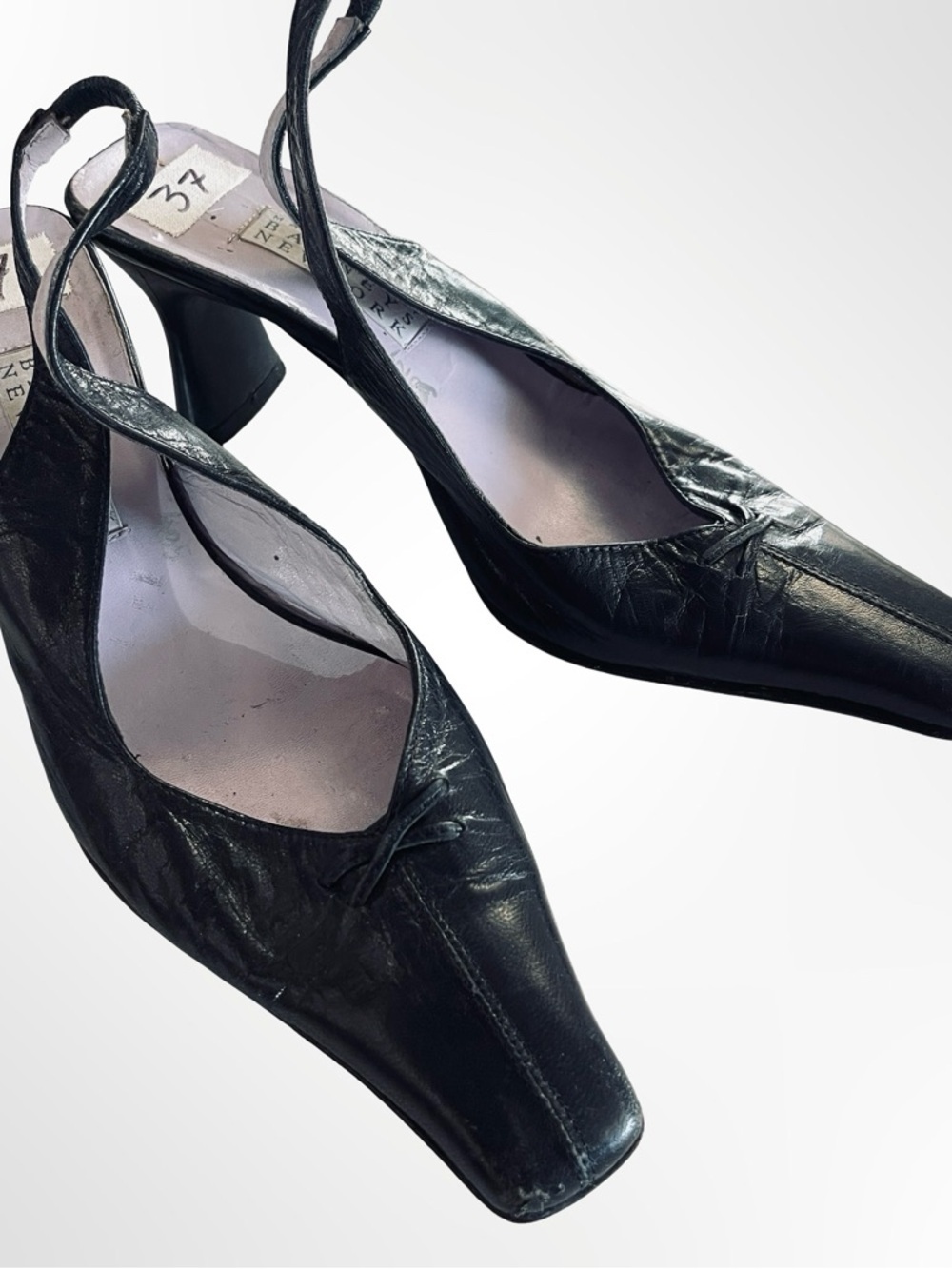 Barneys New York Black Leather Slingback Heels